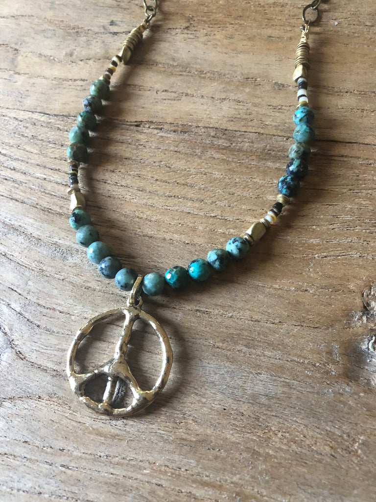 Handbeaded Turquoise Peace Necklace
