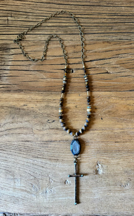 Tiger’s Eye & Labradorite Artisan Cross Necklace