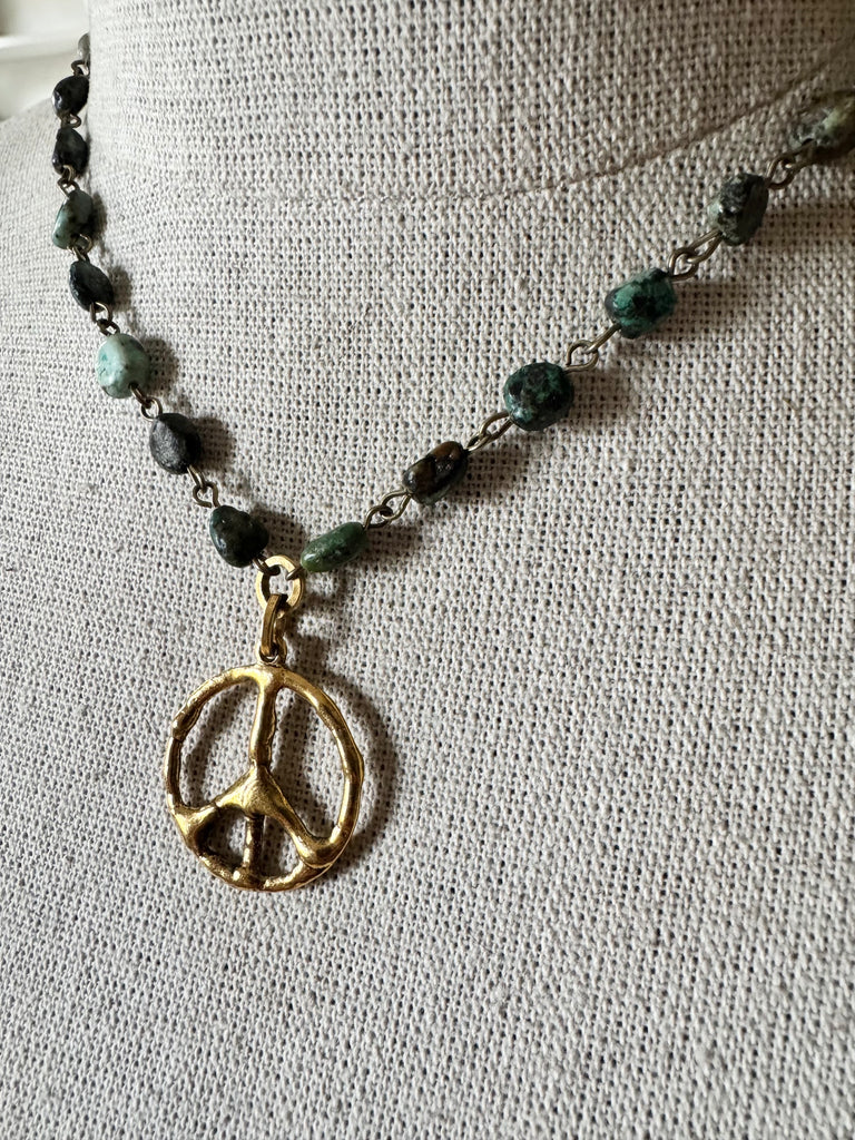 Earthy Turquoise Artisan Peace Necklace