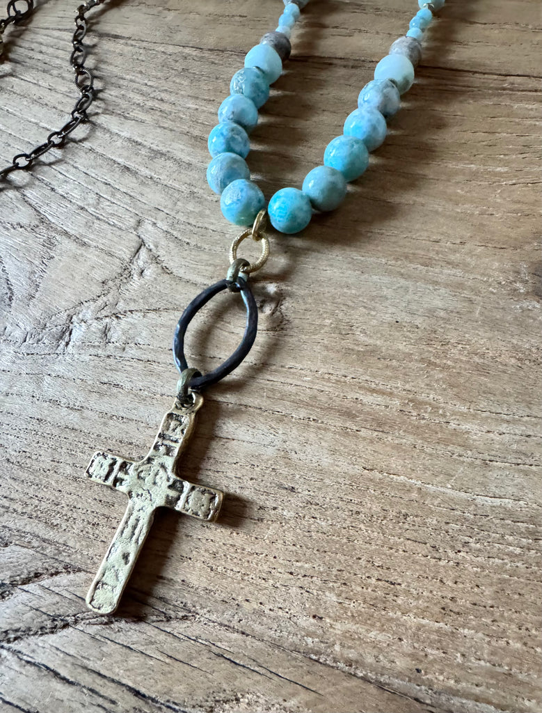 Larimar Old World Cross Necklace