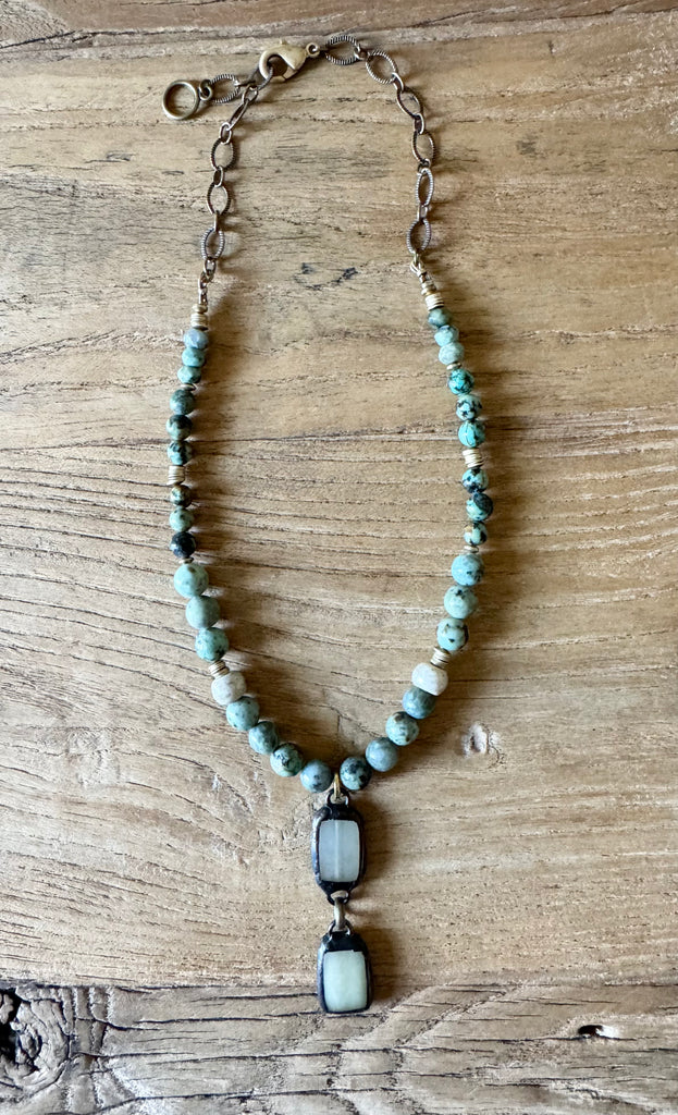 African Turquoise Double Stone Pendant Necklace