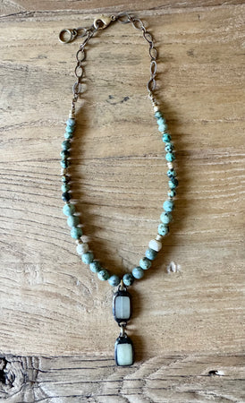 African Turquoise Double Stone Pendant Necklace