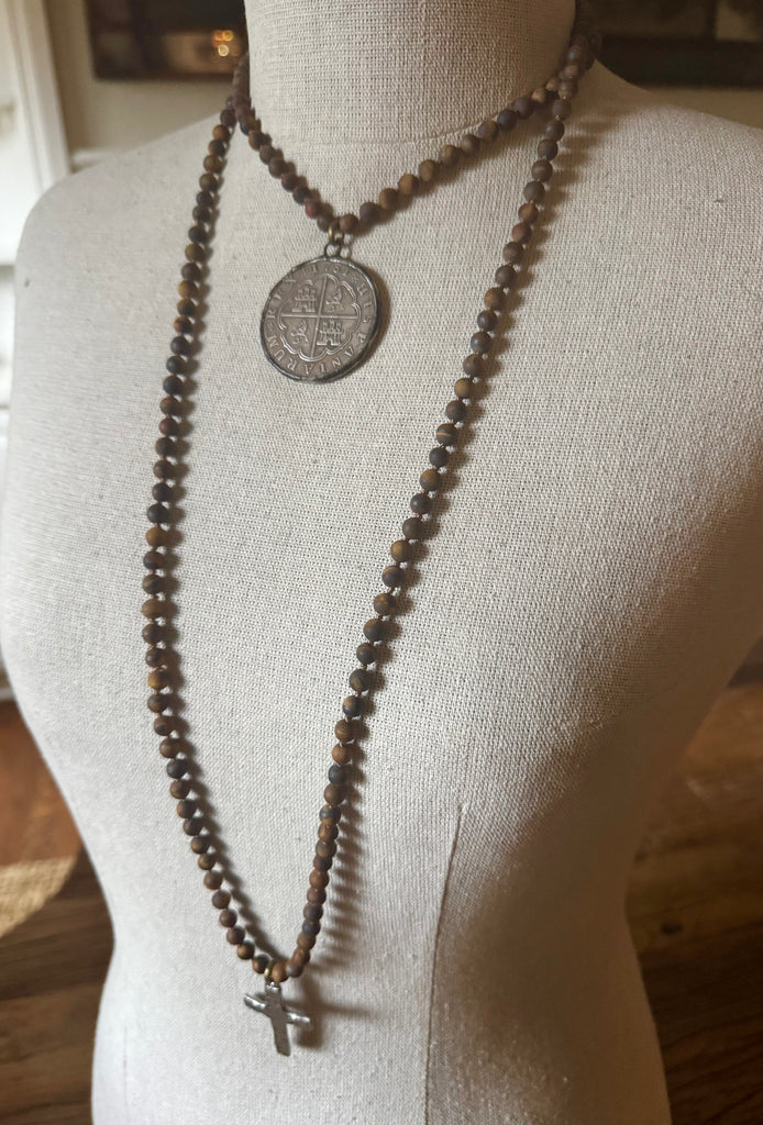 Old World Coin & Cross Wrap Necklace