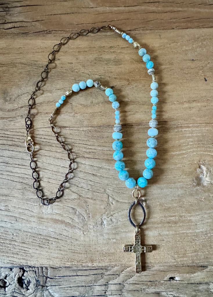 Larimar Old World Cross Necklace