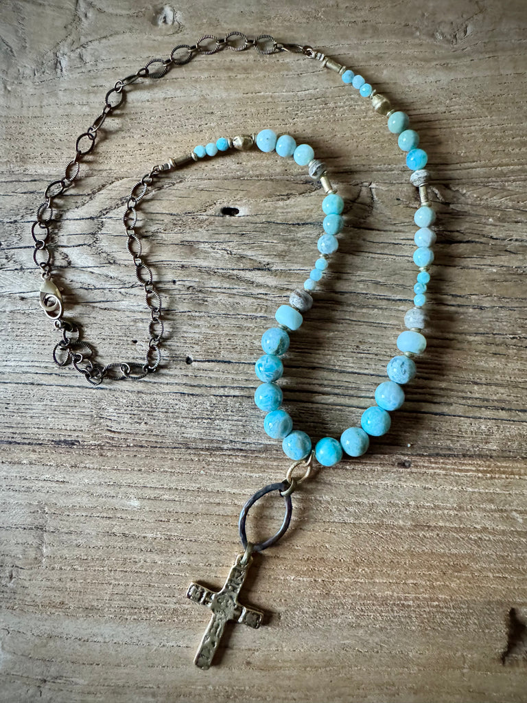 Larimar Old World Cross Necklace