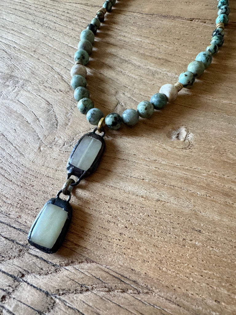 African Turquoise Double Stone Pendant Necklace