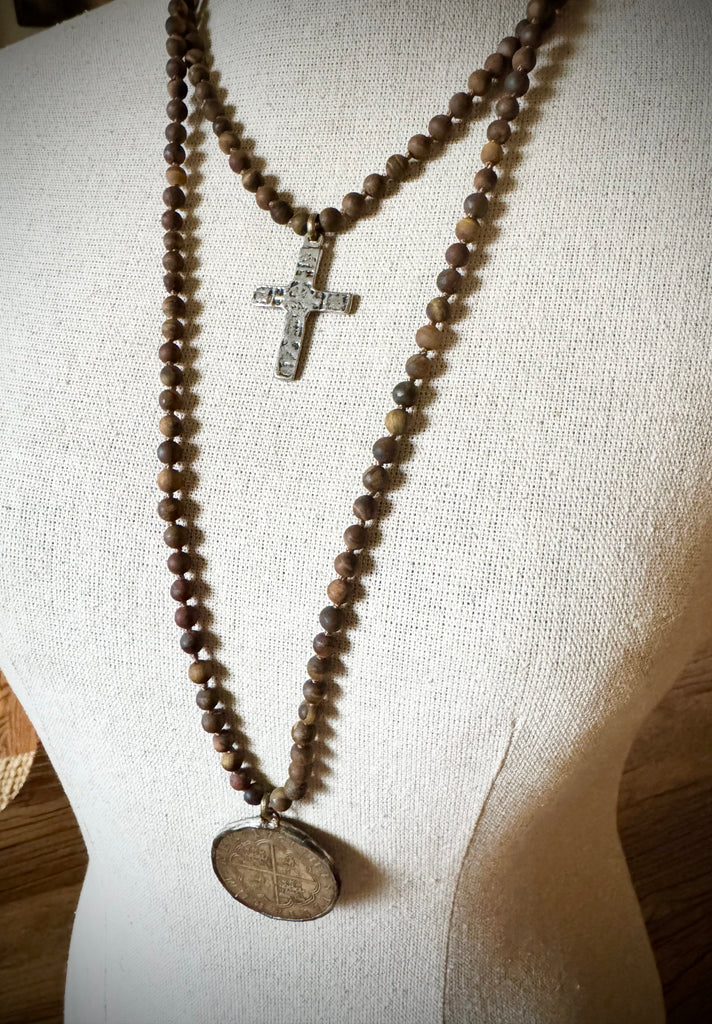 Old World Coin & Cross Wrap Necklace