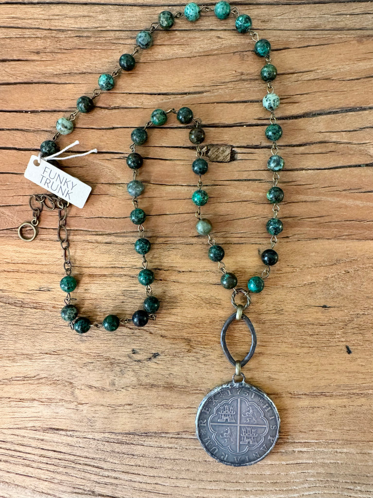 Old World Turquoise Coin Necklace