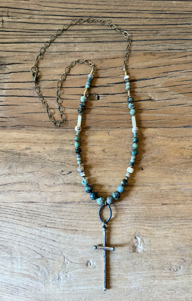 Turquoise Artisan Cross Necklace