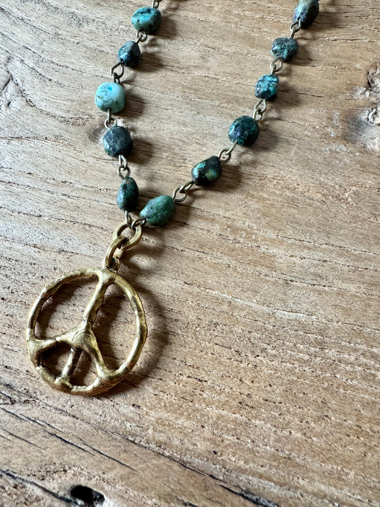 Earthy Turquoise Artisan Peace Necklace