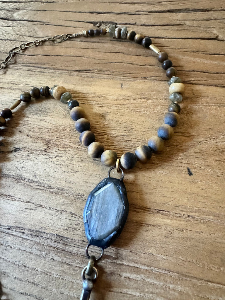 Tiger’s Eye & Labradorite Artisan Cross Necklace
