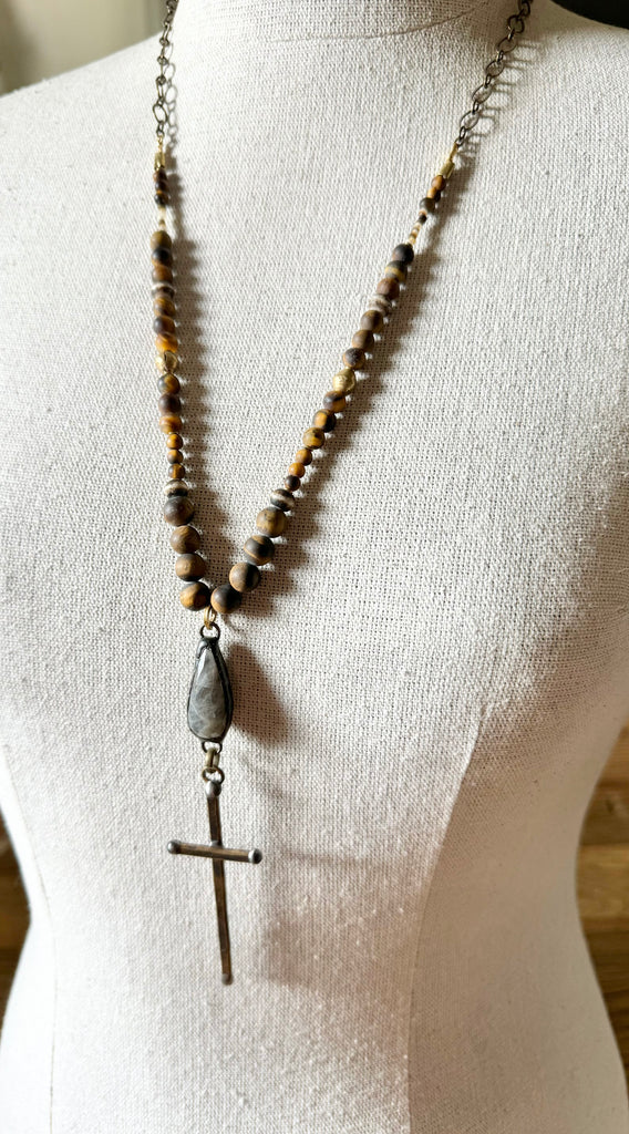 Artisan Cross Tiger’s Eye  Necklace