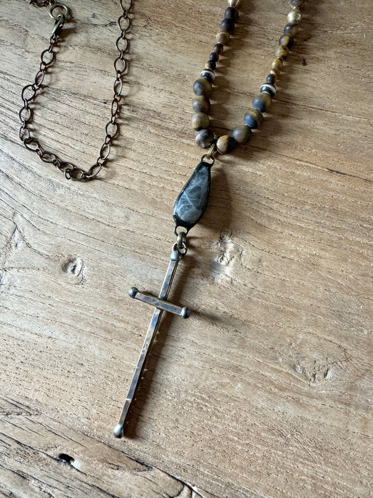 Artisan Cross Tiger’s Eye  Necklace