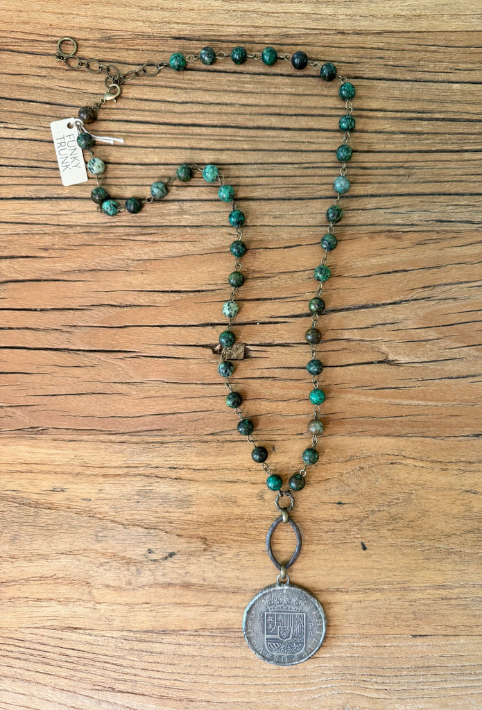 Old World Turquoise Coin Necklace