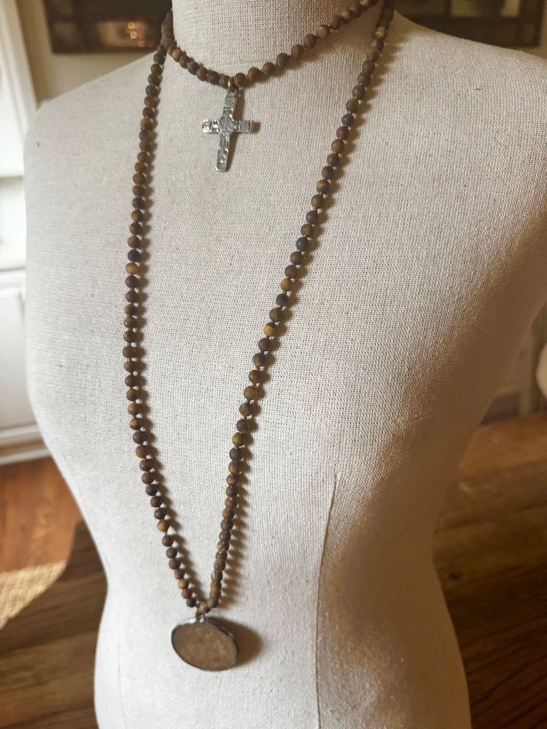 Old World Coin & Cross Wrap Necklace