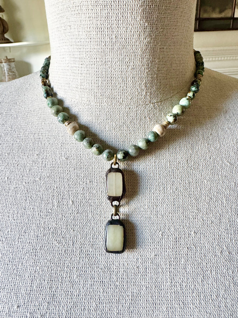 African Turquoise Double Stone Pendant Necklace