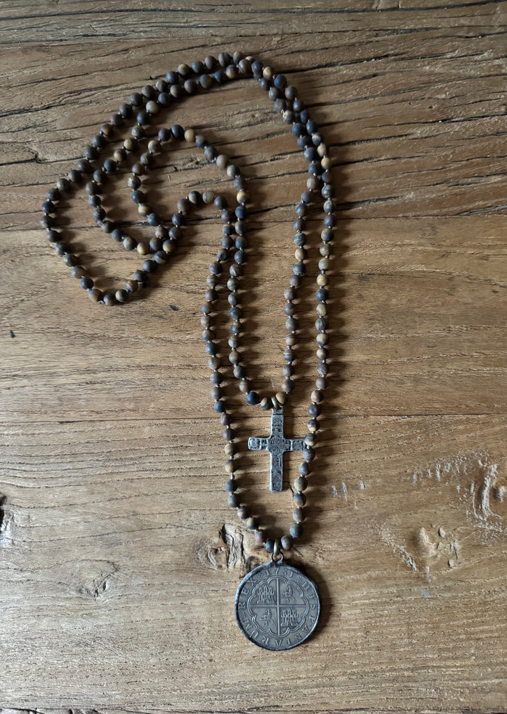 Old World Coin & Cross Wrap Necklace