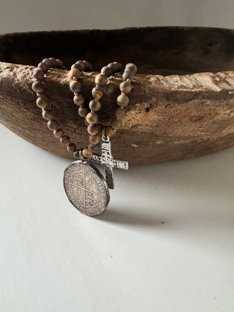 Old World Coin & Cross Wrap Necklace