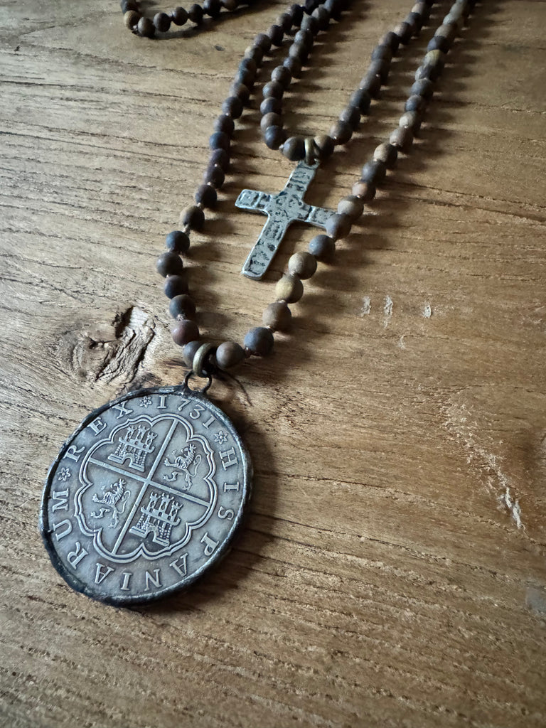 Old World Coin & Cross Wrap Necklace