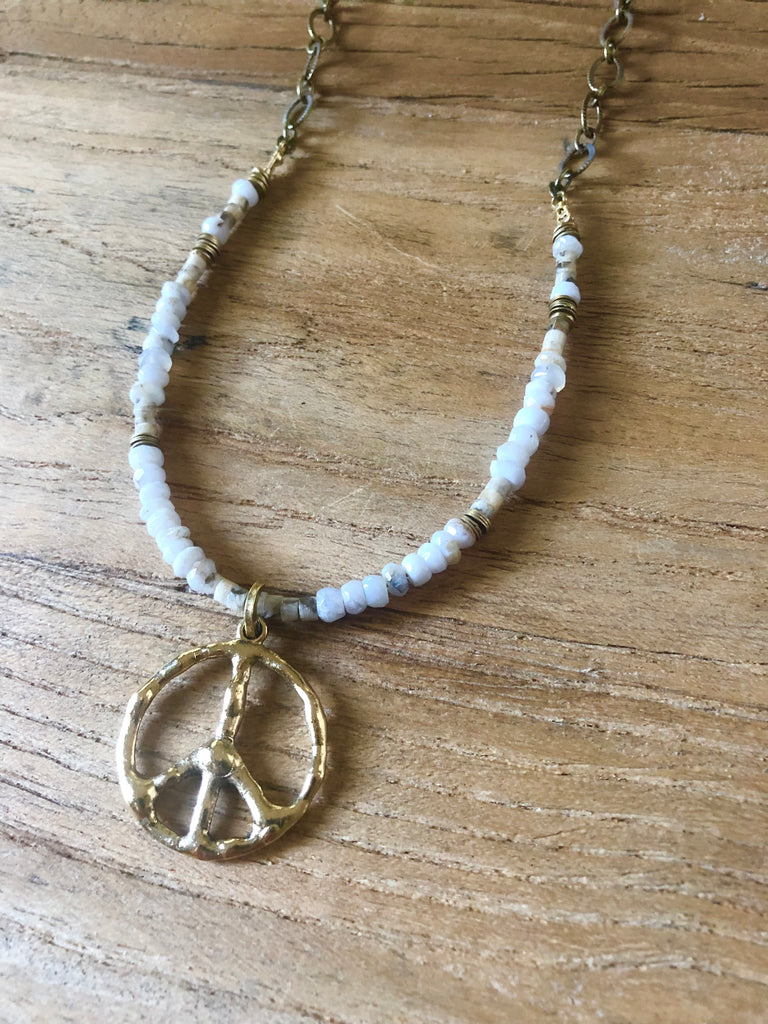 Artisan Handbeaded Opal Peace Necklace