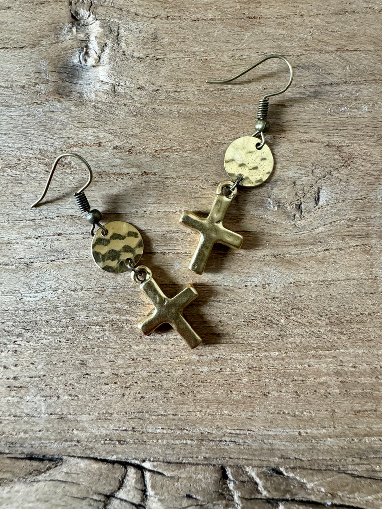 Gold Cross Drop Earring