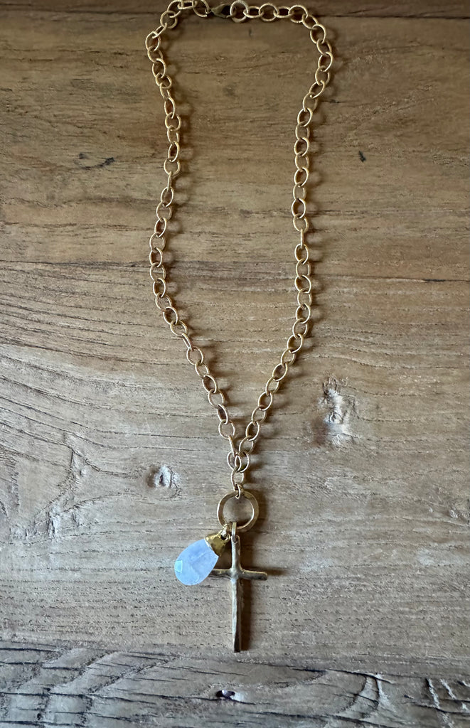 Moonstone & Cross Necklace