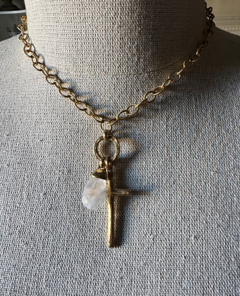 Moonstone & Cross Necklace