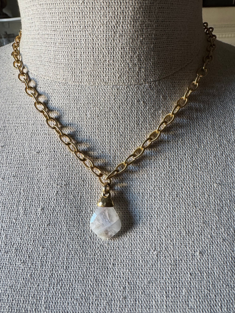 Moonstone Diamond Drop Necklace
