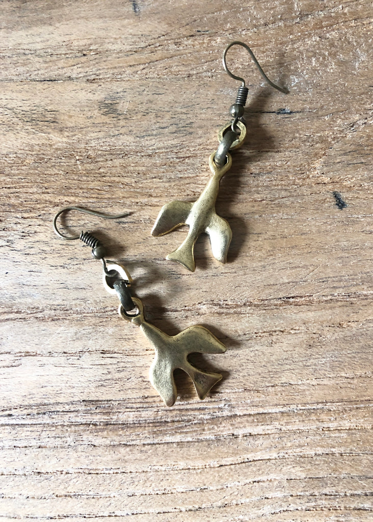Free As A Dove Gold Earrings
