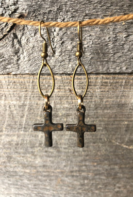 Rustic Cross Dangle Earrings