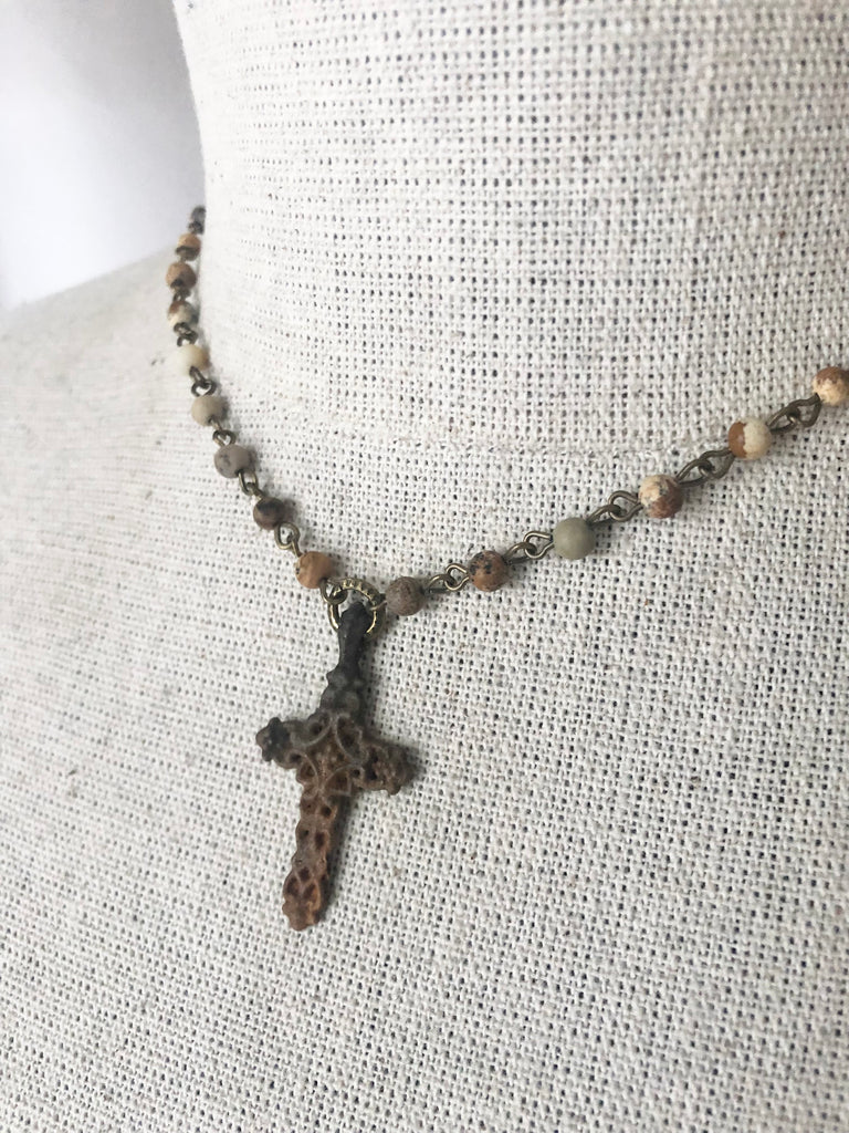 Rusty Cross Stone Necklace