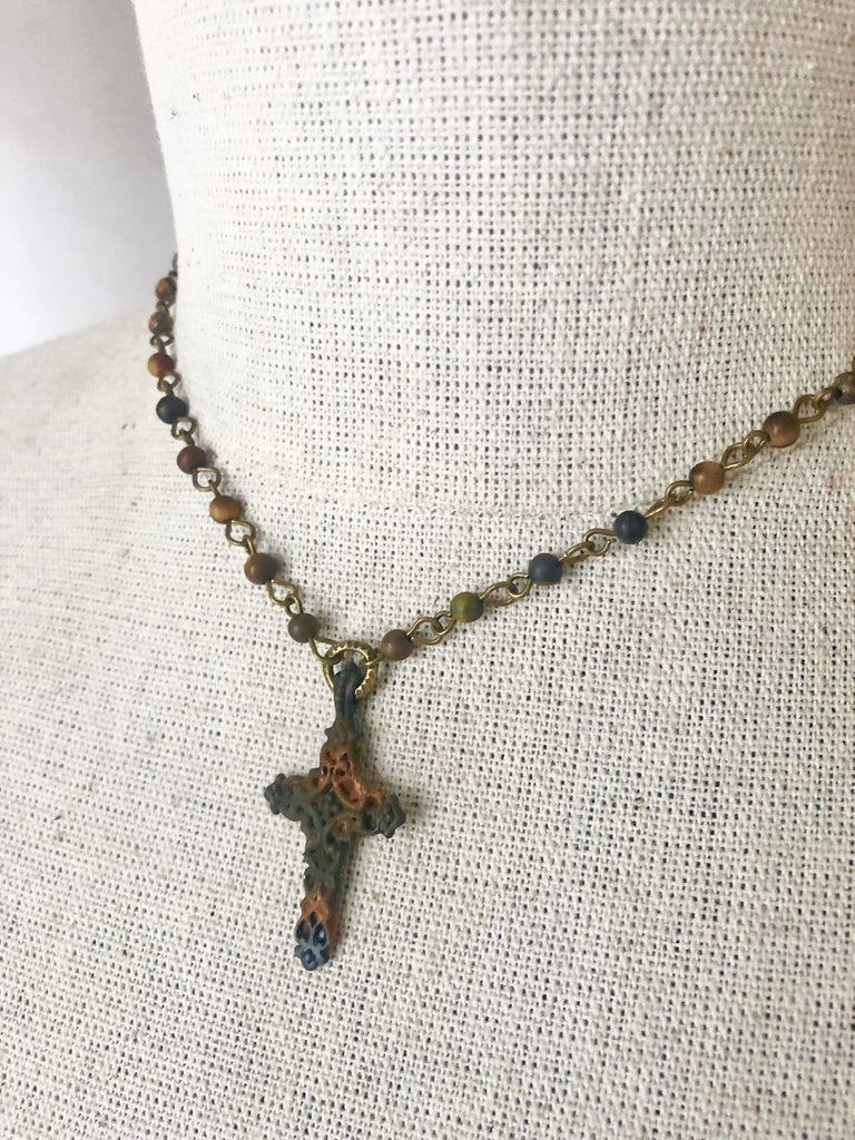 Rusty Cross Stone Necklace