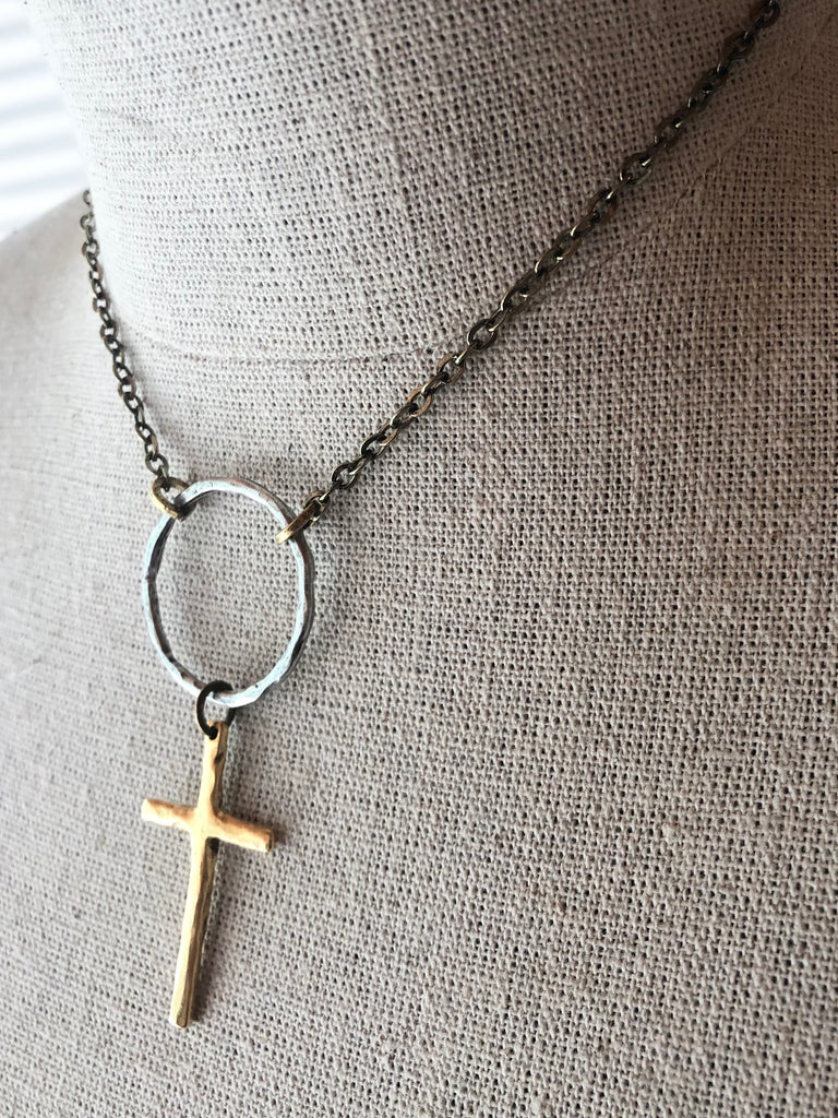 Mixed Metal Cross Necklace