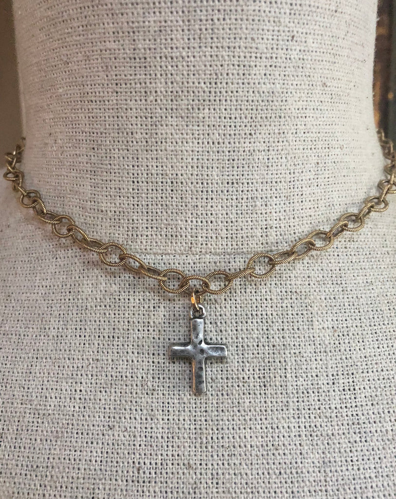 Dainty Hammered Cross Necklace