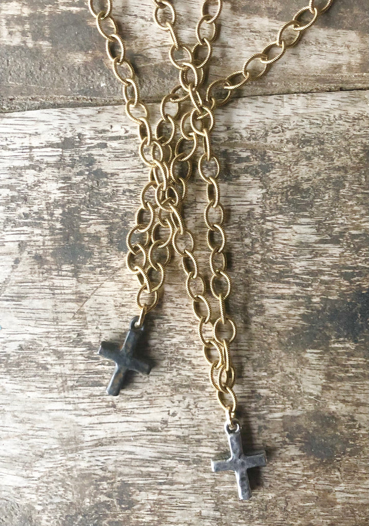 Dainty Hammered Cross Necklace