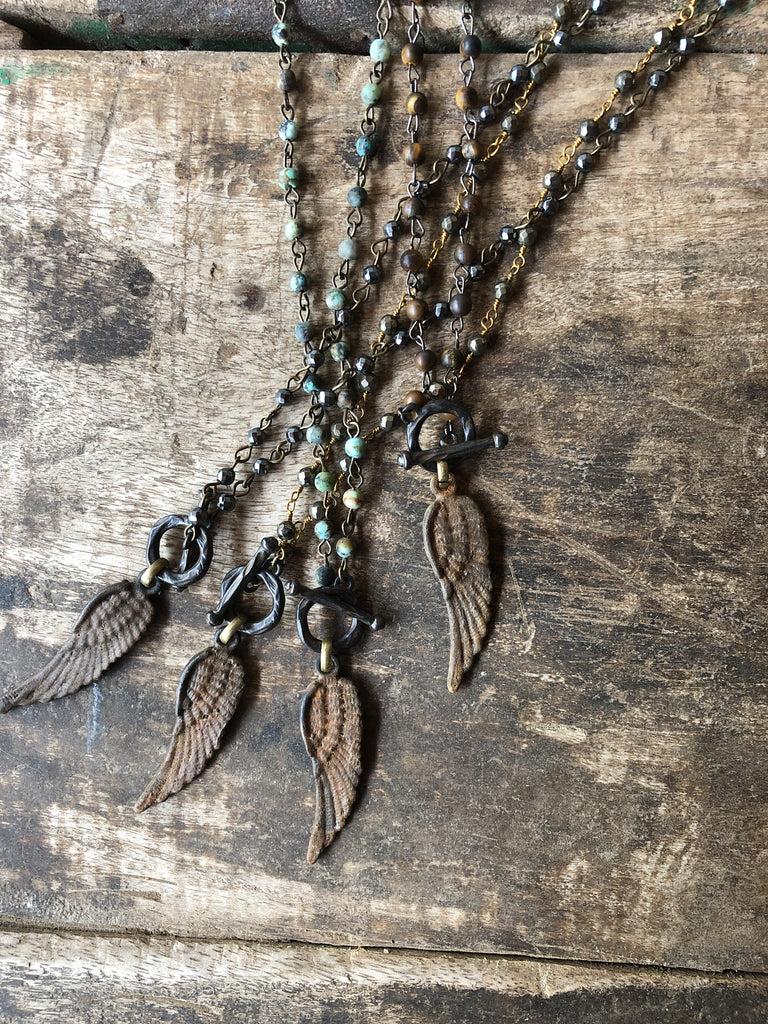 Rusty Angel Wing Necklace